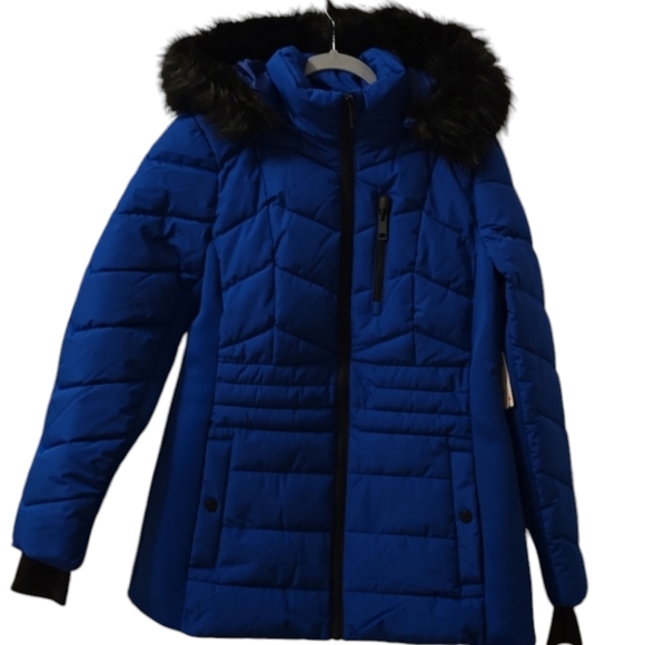 A.N.A BRAND WOMEN'S BOLD BLUE FAUX FUR HOODED WINTER COAT SIZE SMALL - Picture 3 of 16